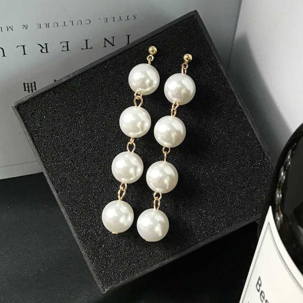 Gold Pearl Drop Earrings - White Pearl Dangle